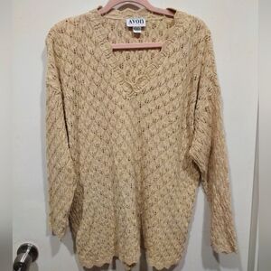 Avon Style Vintage Gold Sparkle Pointelle Knit Sweater Sz M/L Grandmacore Fairy